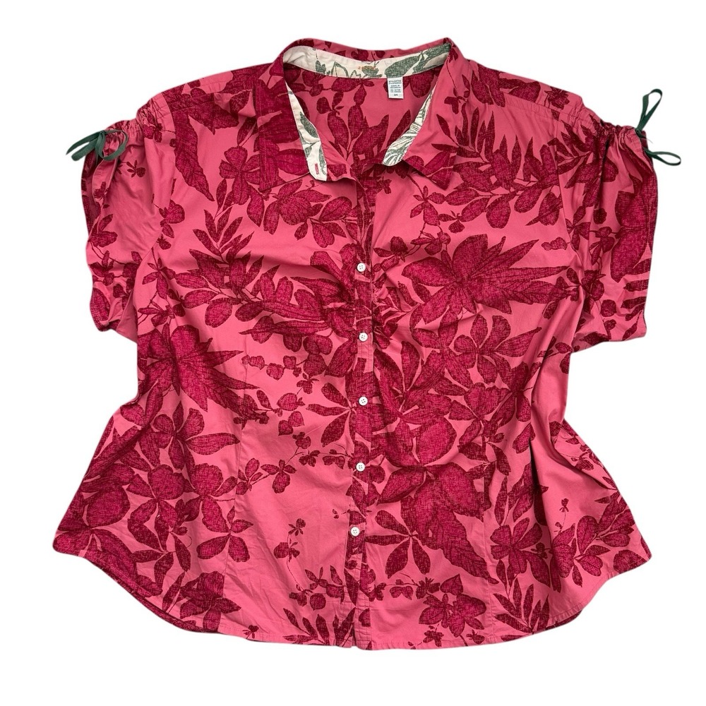 Izod Cotton Poplin Button Up Pink Womens 3X Casual Preppy Tropical Resort Travel